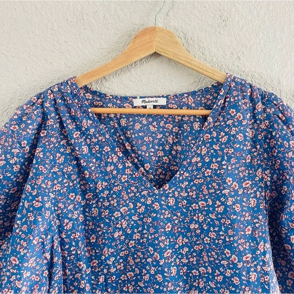 Madewell Blue Floral Puff Sleeve Top - Picture 2 of 11